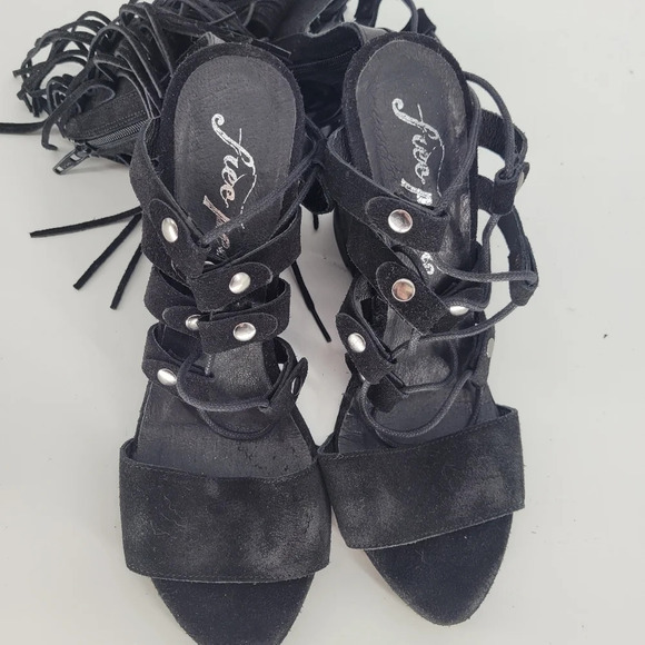 FREE People fringe stud suede wedge heels black shoes 39 US 9 - Picture 7 of 15